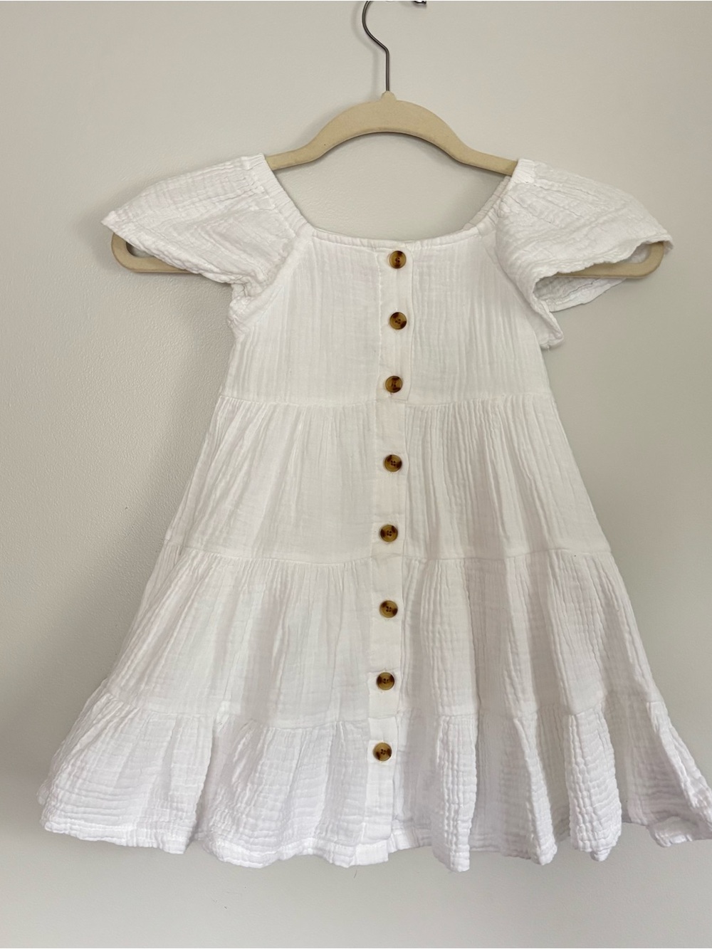 fabkids Girl Sz 4-5 White Tiered Button-Front Cotton Dress with Buttons - Summer